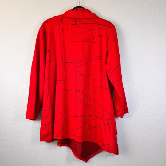 Ali Miles Red Tunic Top XL Cowl Neck Geometric Pocket Long Sleeve - Picture 2 of 6